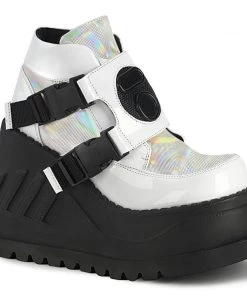 Demonia Shoes Women's Demonia Footwear STOMP-15 White Patent Platform Gothic Demonia Boots