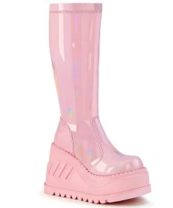 STOMP-200 Demonia Shoes Pink Patent Platform Knee Boot