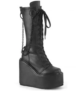 Women's Demonia Footwear SWING-150 Demonia Shoes Gothic Wedge Knee Boot