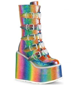 SWING-230 Demonia Shoes Platform Rainbow Festival Boot Booties And Ankle High Boots