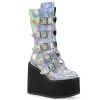 Demonia Shoes Women's Demonia Footwear SWING-230 Silver Hologram Platform Demonia Boots