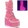 Knee High And Mid Calf Boots SWING-230G Demonia Shoes Pink Glitter Platform Boot
