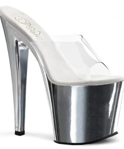 Pleaser Shoes By Pleaser USA 7 Inch Heels TABOO-701 Pleaser Shoes Clearance Silver Chrome Platform Stripper Shoe