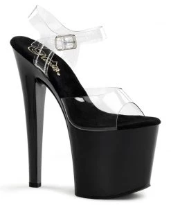 Pleaser Shoes By Pleaser USA TABOO-708 Pleaser Shoes Clear Upper Black Platform Stripper Shoes 7 Inch Heels