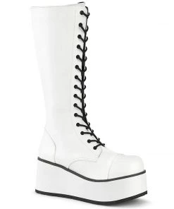 TRASHVILLE-502 Demonia Shoes White Knee High Boots Unisex Demonia Footwear