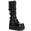 TRASHVILLE-518 Demonia Shoes Black Patent Gothic Boots Unisex Demonia Footwear
