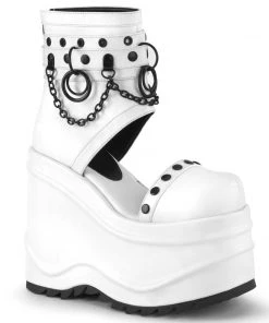 Women's Demonia Footwear WAVE-22 Demonia Shoes White Gothic Platform Sandal
