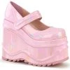 WAVE-32 Demonia Shoes Pink Gothic Wedge Maryjane Women's Demonia Footwear