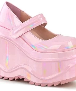 WAVE-32 Demonia Shoes Pink Gothic Wedge Maryjane Women's Demonia Footwear