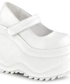 WAVE-32 Demonia Shoes White Vegan Leather Gothic Platform Shoe Women's Demonia Footwear
