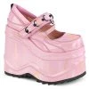 WAVE-48 Demonia Shoes Pink Hologram Patent Gothic Shoe