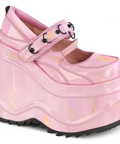 WAVE-48 Demonia Shoes Pink Hologram Patent Gothic Shoe