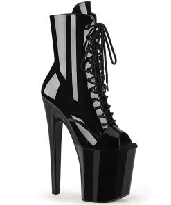 Pleaser Shoes By Pleaser USA XTREME-1021 Pleaser Shoes Black Patent Ankle High Exotic Dancer Boots