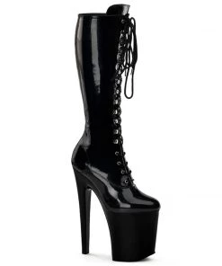 Pleaser Shoes By Pleaser USA Knee High And Mid Calf Boots XTREME-2020 8 Inch Heel Black Platform Exotic Dancer Boot