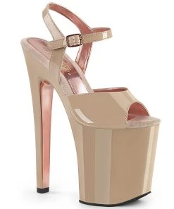 Pleaser Shoes By Pleaser USA XTREME-809TT Pleaser Shoes Nude Patent Platform Exotic Dancer Shoe 8 Inch Heels