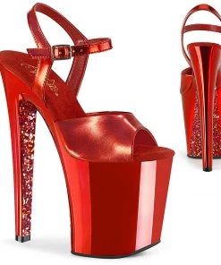 Pleaser Shoes By Pleaser USA XTREME-809TTG Pleaser Shoes Clearance Red Metallic Exotic Dancer Shoe 8 Inch Heels