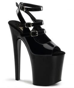 Pleaser Shoes By Pleaser USA XTREME-873 Pleaser Shoes Black Patent Strappy Stripper Pump 8 Inch Heels
